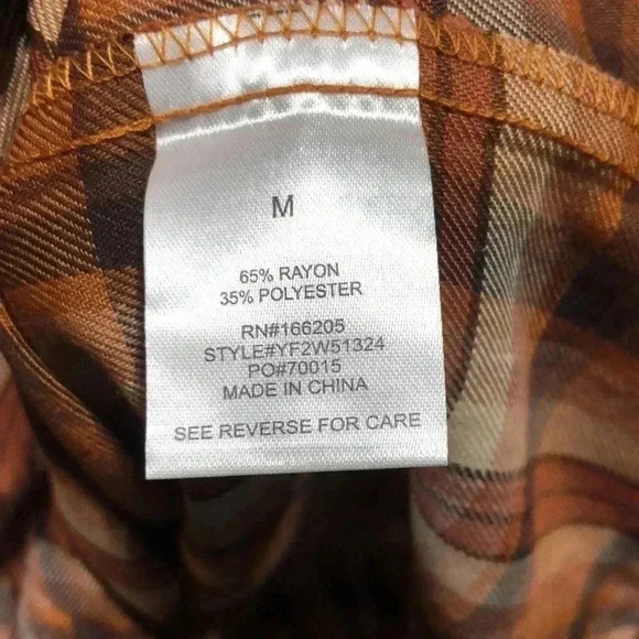 Lucky Brand V-neck,collar,long sleeve,rust plaid,button down, tie waist - Picture 10 of 11